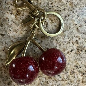 Coach Gold-Tone and Glitter Red Cherry Key Ring Charm